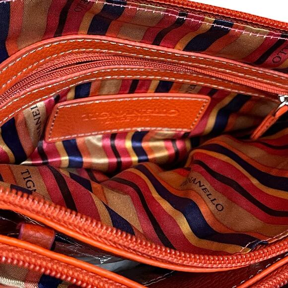 Tignanello Organizer Crossbody Poppy Orange Leather Soft Pebble Handbag New - Picture 5 of 10